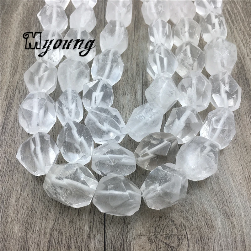 Polished Faceted Clear Quartz Nugget Beads,Polyhedral Rock Crystal Quartz Center Drilled Beads,White Crystal Beads MY1562