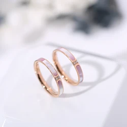 YUN RUO 2019 Fashion Pink Shell Zirconia Ring Couple Rose Gold Color Woman Birthday Gift Party Titanium Steel Jewelry Never Fade