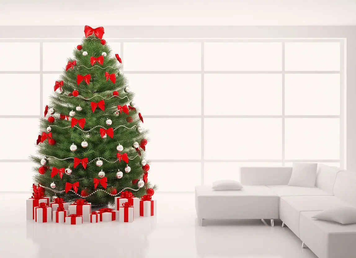 

VinylBDS 5x7ft(1.5x2.2m) Christmas Photography Backdrop Christmas Indoor Sofa Christmas Tree Studio Background