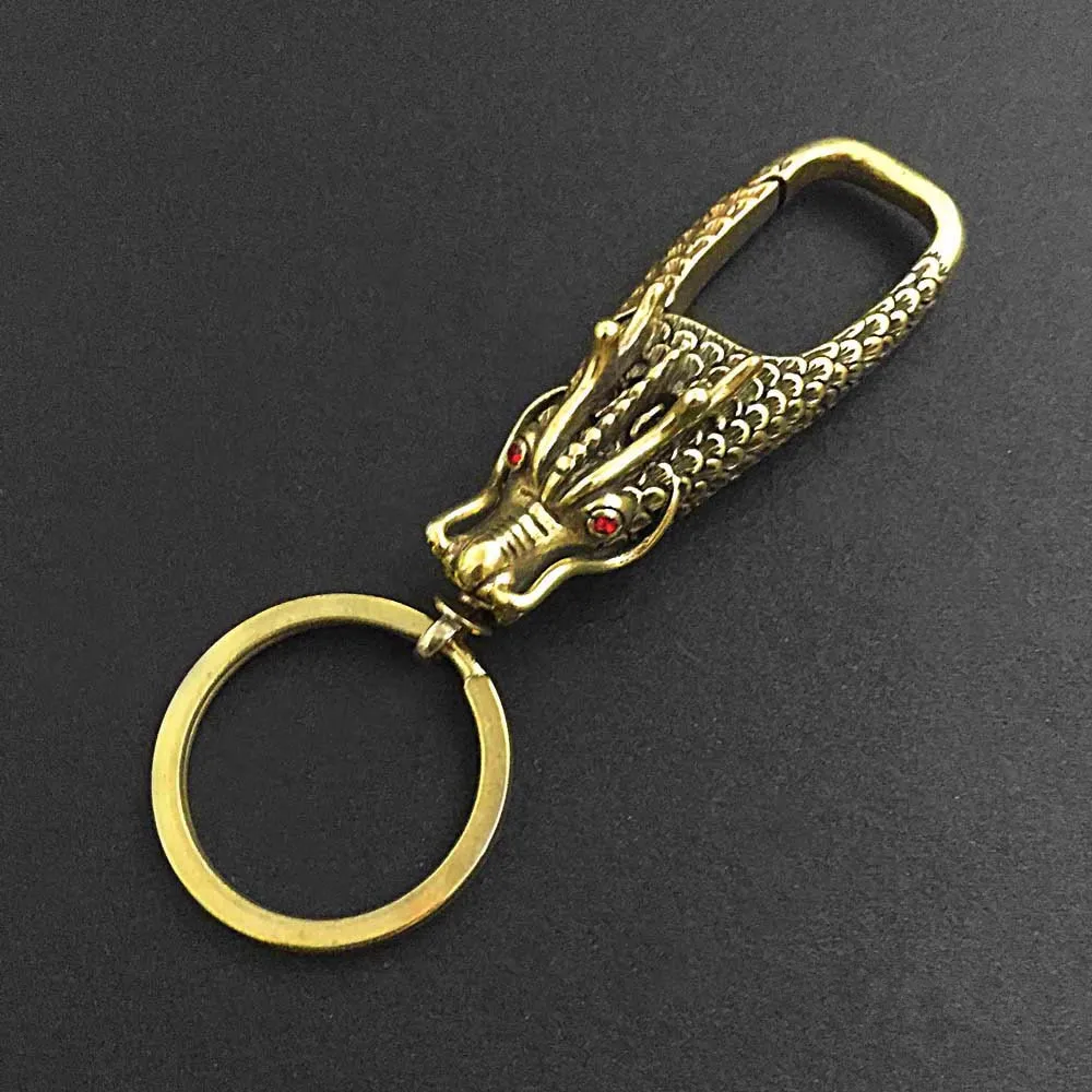 1pc 100% Solid  Brass Dragon Decorative pattern CARABINER Lobster Clasps Swivel Claw Hook Keyring Key Chain Keychain