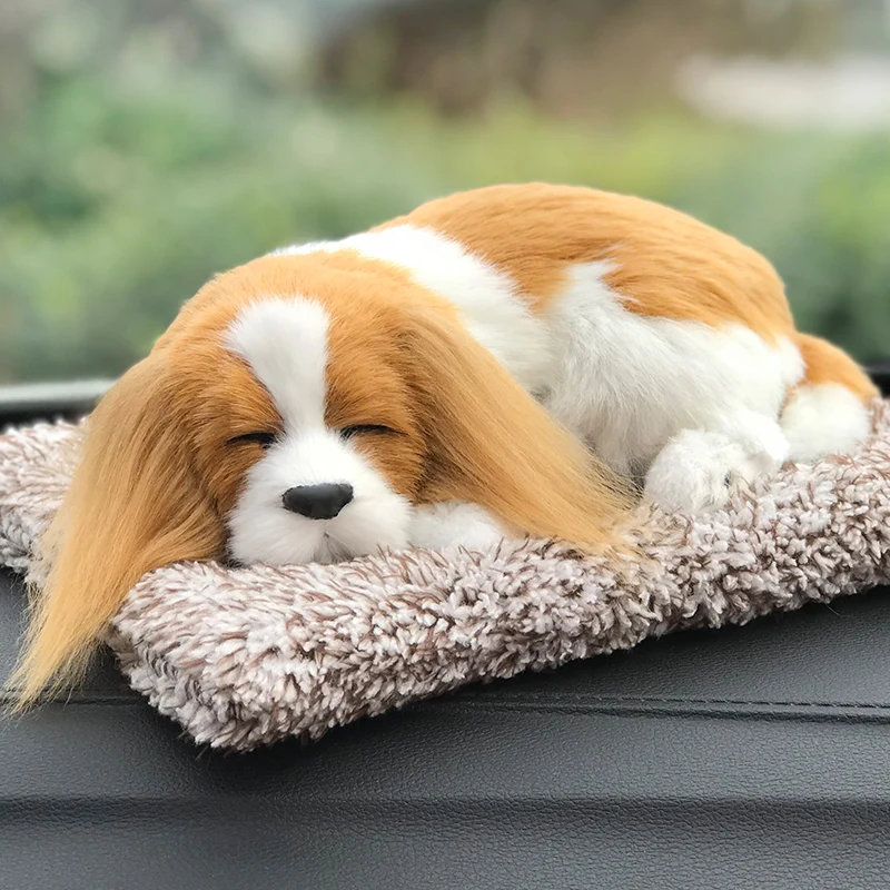 Car Interior Decoration Dog Decor Car Ornament ABS Plush Dogs Shake Head Simulation Sleeping Dog Toy Auto Dashboard Ornaments