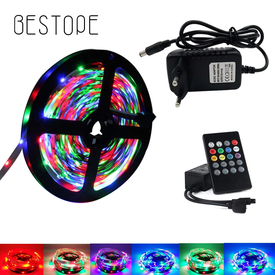 

BESTOPE 20M 15M SMD 2835 RGB LED Strip light Waterproof 10M 5M RGB led ribbon tape music Controller DC 12V power adapter Kit