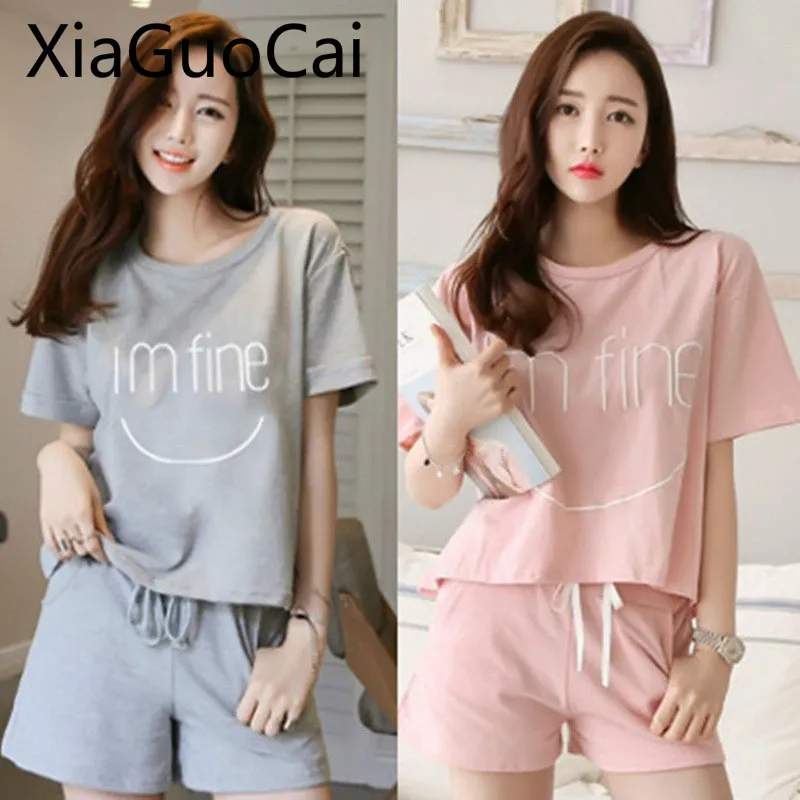 Women Pajamas Short-sleeved Pajamas Ladies Summer Korean Girls Cute Casual Nightwear Large Size Silk Home Service Suits