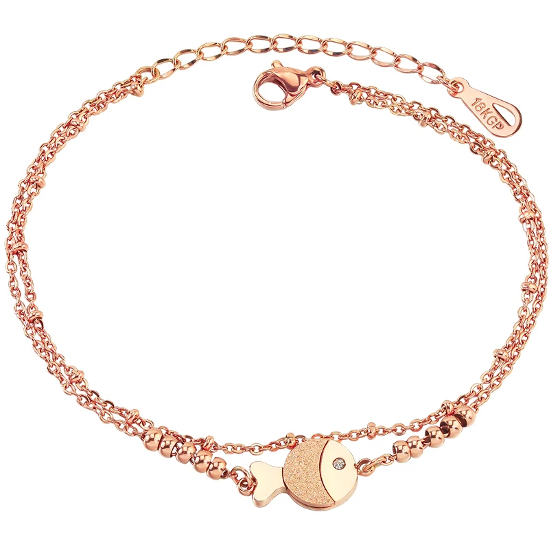 Clown Fish Anklet for Women Teens Girls Charm Cute Rose Gold Color 316L Stainless Steel Jewelry Summer Beach Wholesale(GA108)