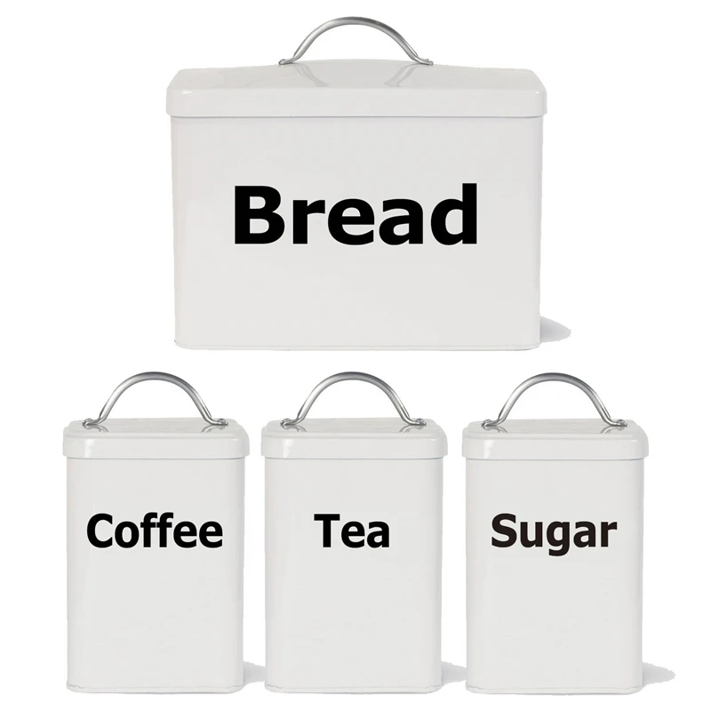 Set of 4 kitchen Labels Decal Stickers , Tea Coffee Sugar Bread Jar Bin Canister Vinyl Decals Stickers for the Kitchen