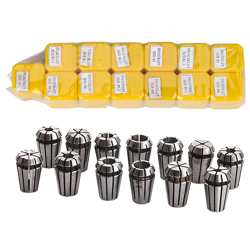 13Pcs ER11 Spring Collet Chuck Tool Holder Set from 1-7MM with 5mm Extension Rod For CNC Lathe Engraving