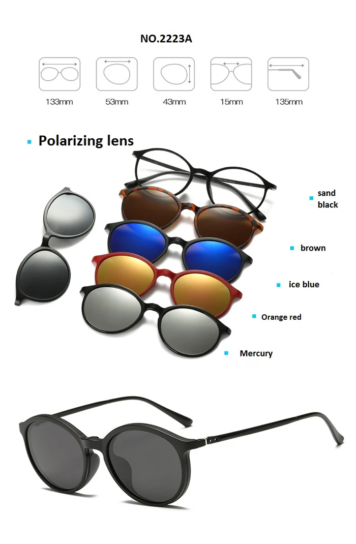GSBJXZ Modische Myopie-Clip-Sonnenbrille für Herren und Damen mit 5 Clip-on-Sonnenbrillen, polarisierte Brillen, 0–0,5–0,75 bis –4,0 – Detail 18