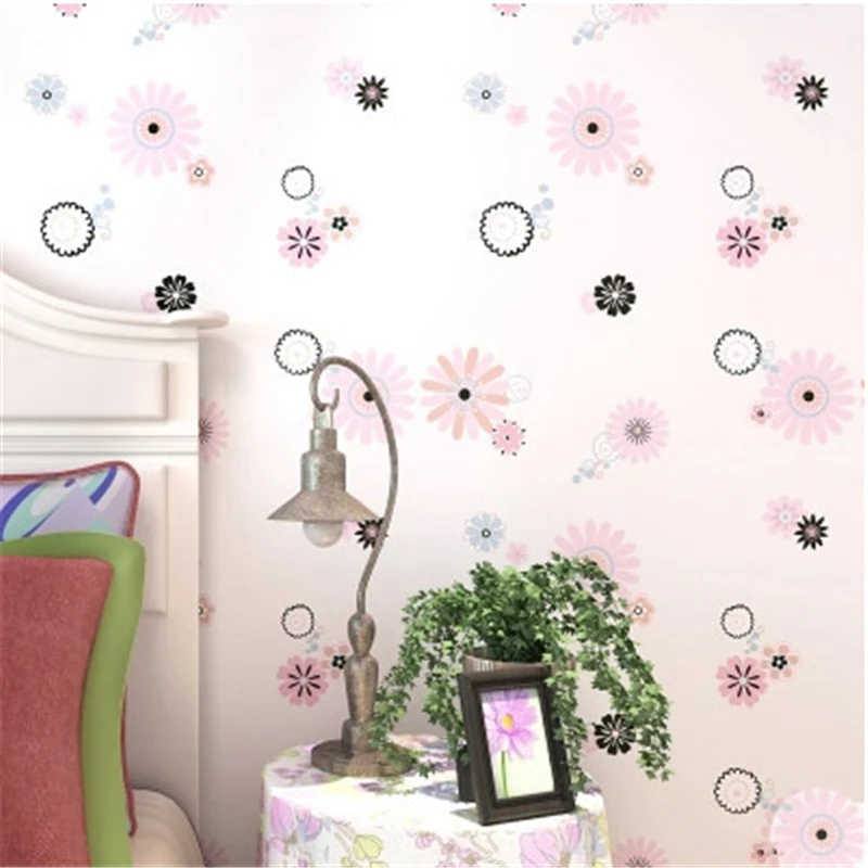 beibehang New Cute Flowers Print Kids Room Decor Wallpaper Lovely Floral Wallpapers Boys Girls Bedroom Decorative Mural Wall