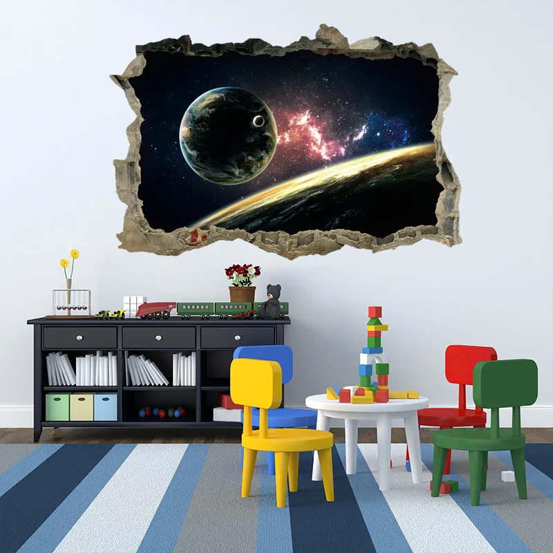 3D Star Universe Series Broken Wall Stickers For Kids Baby Rooms Bedroom Home Decoration Decals Mural Poster Sticker On The Wall
