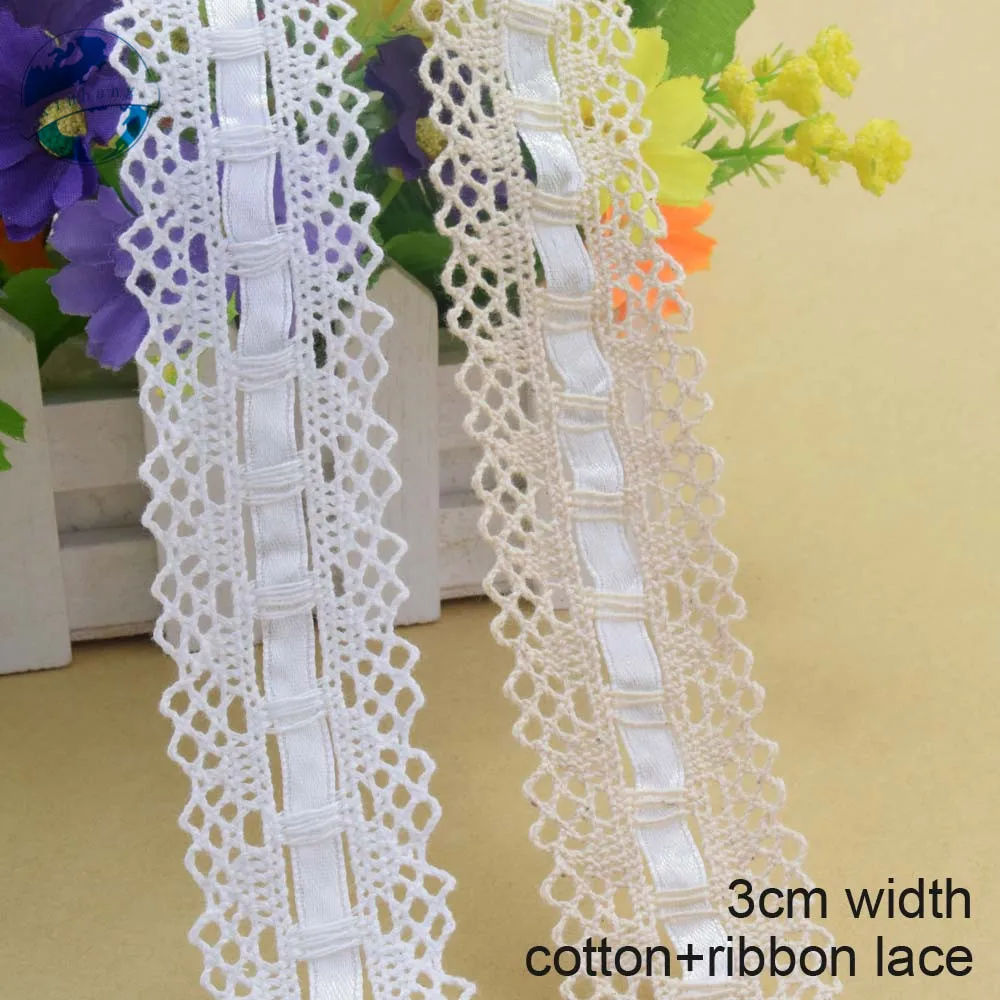 3cm 100% Cotton Embroidery Lace 2 Colors French Ribbon Fabric Guipure Diy Trims Warp Knitting Sewing Garment Accessories#3710