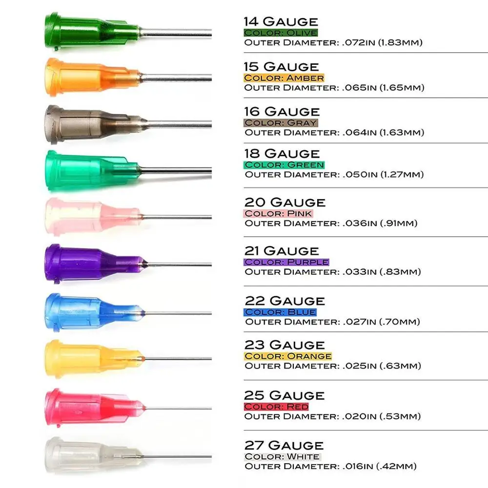 Syringe Dispensing Needles With Luer Lock 14G,15G,16G,18G,20G,21G,22G,23G,25G,27G  Blunt Tip 0.5\'\' (0.5inch Length),100 PCS/Bag