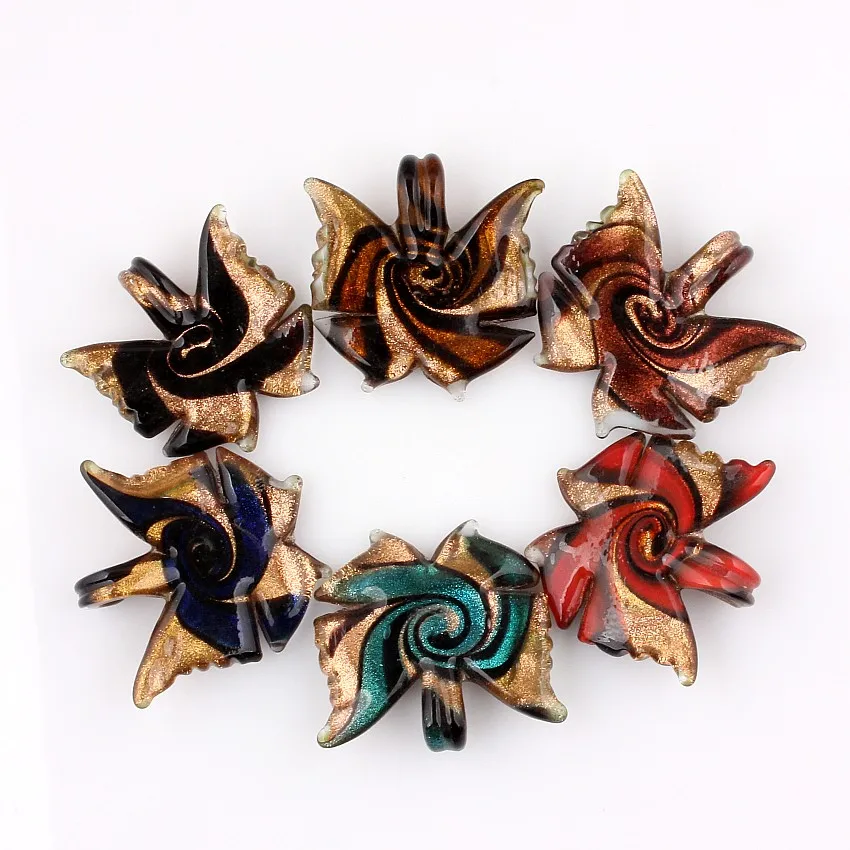 Qianbei Fashion Wholesale Lot 6Pcs Mixed Color Butterfly Shape Pendant Fit Necklace Wedding Engagement Party Valentine Gift