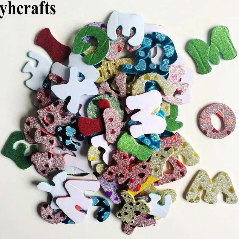 1bag/LOT,New printed shiny A-Z letters alphabet foam stickers Kindergarten craft diy toys Self learning Teach your own Creative