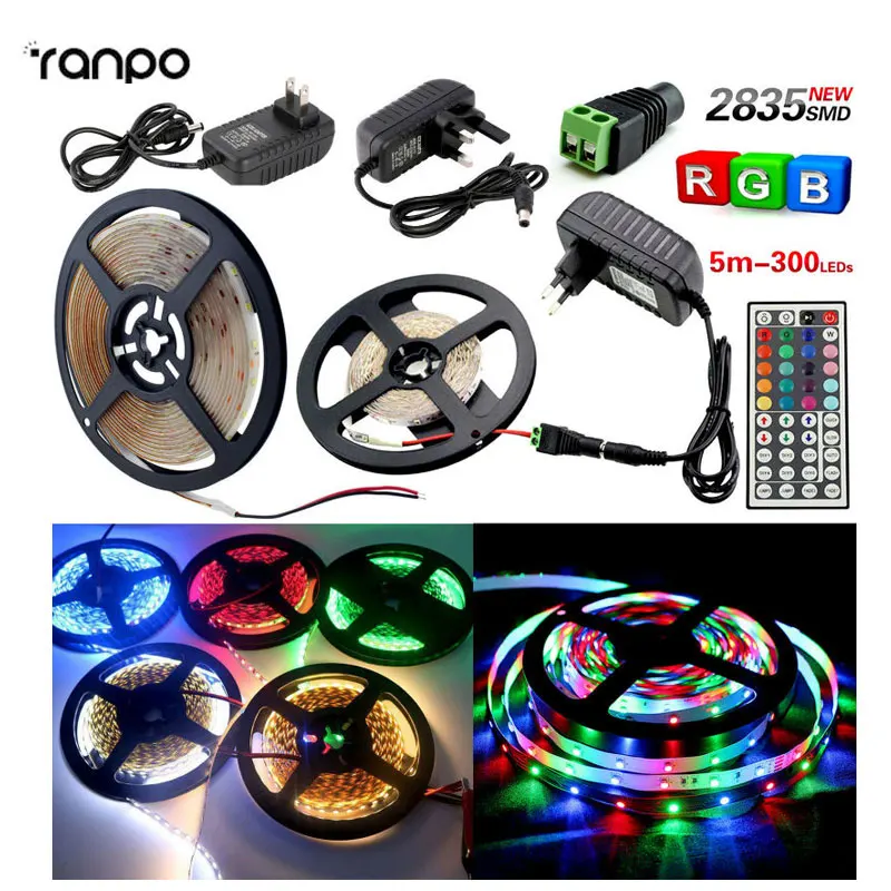 

New Hot 5M Waterproof rgb led strip 2835SMD LED Strip Tape Flexible Xmas White Light +IR Remote luces de navidad RGB lampada