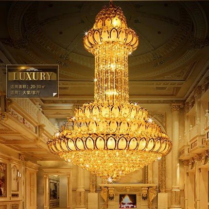 Crystal Chandelier Lights Fixture American Modern Gold Lotus Flower Chandeliers Home Indoor Lighting Long Hanging Lamp LED Light