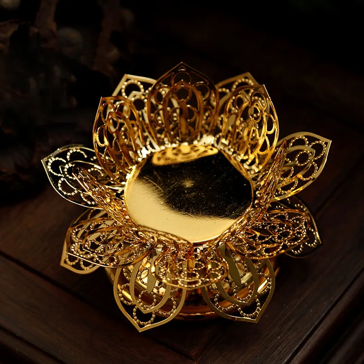 For the Buddha lamp, butter lamp holder, golden filigree lotus candelabra, hollow, candlestick, candleholder, candler~