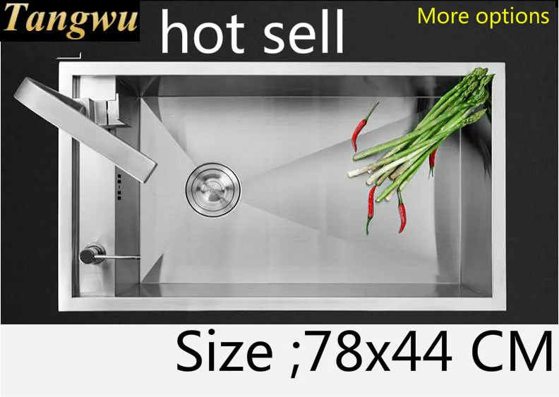 

Free shipping Apartment kitchen manual sink single trough standard durable food-grade 304 stainless steel hot sell 78x44 CM