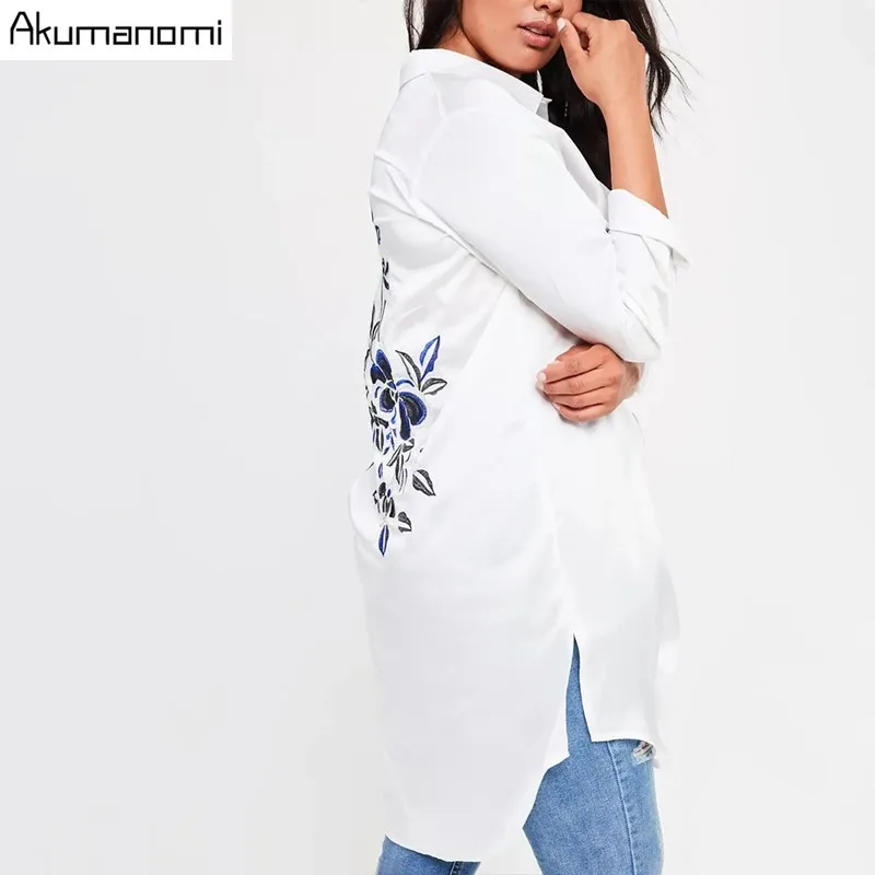 Plus Size Solid White Women Blouses Floral Embroideried Long Sleeve Female Clothing Casual Lady Tops 7XL 6XL 5XL 4XL 3XL 2XL