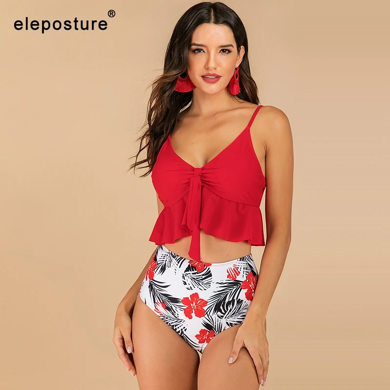 2022 New Sexy High Waist Bikini Set Swimwear Women Ruffle Frill Swimsuit Female Bikini Bathing Suits Beachwear Swimming Suit XXL