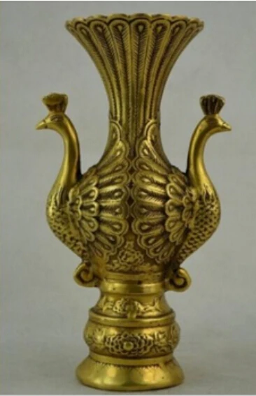 

Handwork brass statue Carving Two Peacock Noble vintage Vase decoration copper wholesale Decoration real Brass