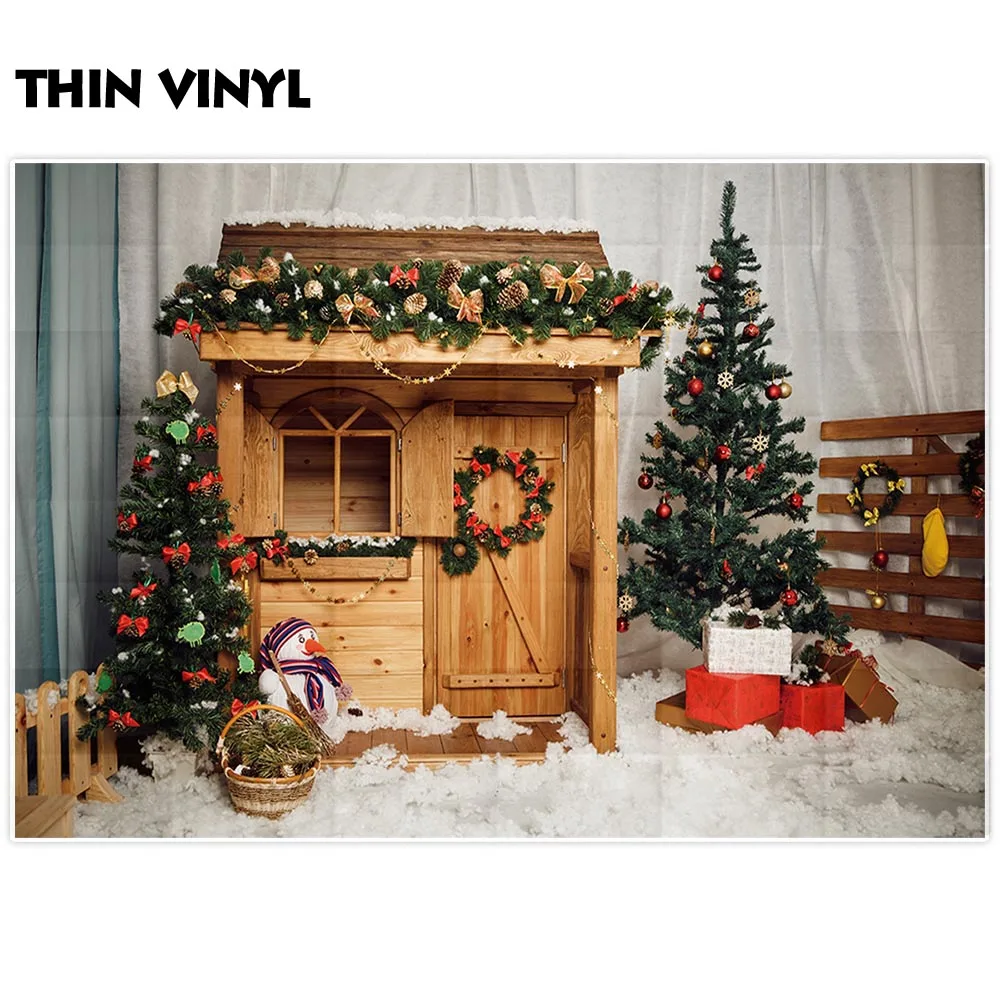 Allenjoy-telón de fondo de fotografía profesional, decoración de casa de madera de Navidad, photocall, photobooth, tejido personalizado