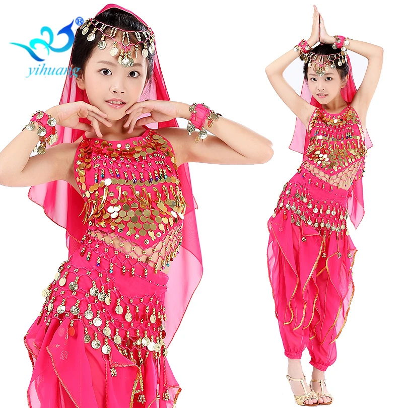 Kids Halloween Costume Girls Belly Dancing Performance Wear Dress Oriental Belly Dance Indian Dance Clothing Sequin Set