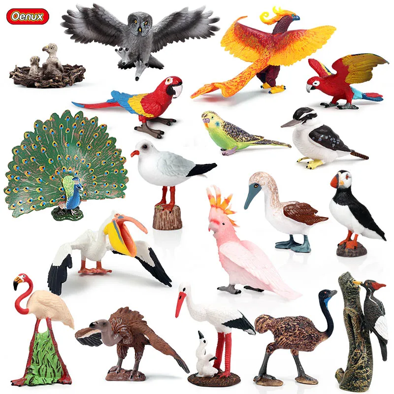 Oenux Simulation Bird Animals PVC Action Figures Peacock Parrot Eagle Birds Model Figurines Garden Miniature Collection Toy