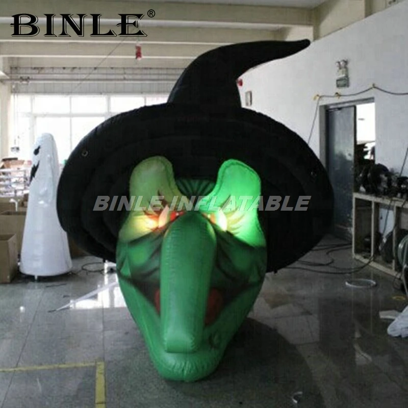 Haunted house Halloween event LED lighting inflatable witch head for events party night club hanging skull witch model