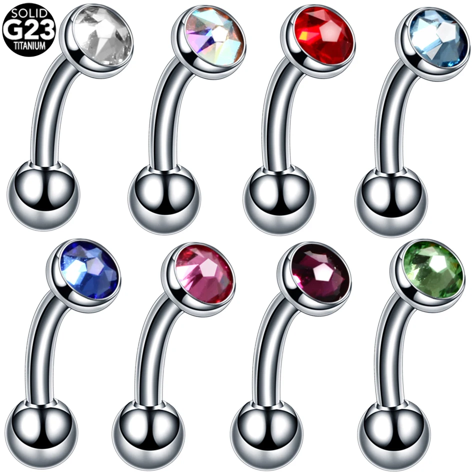 1PC Titanium Eyebrow Banana Piercing Crystal Gem Tongue Rings Sexy Vagina Piercings Genital Piercing Daith Earrings Body Jewelry