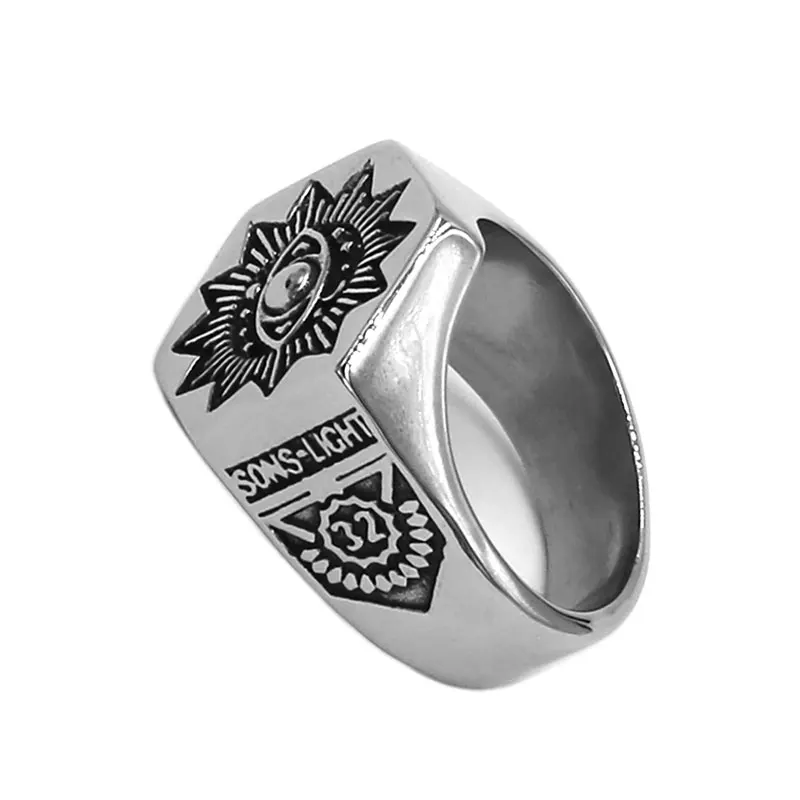 Illuminati Pyramid Eye Masonic Ring Stainless Steel Jewelry Sons Light Sun Moon Star Biker Mens Ring Wholesale 931B