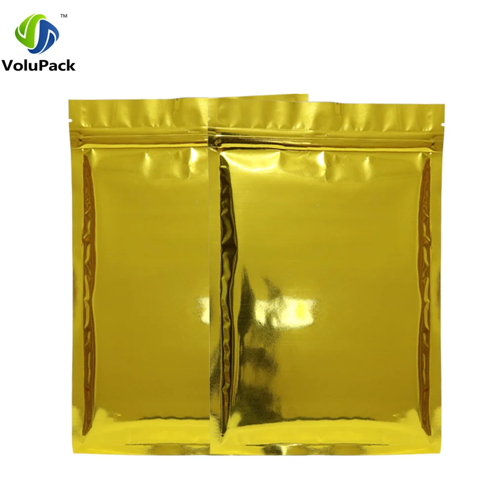 Aluminum Mylar Ziplock Storage Bags, High Quality Glossy Gold Zipper Top Heat Sealing Flat Pouch, 10x15cm, 4x6in, 100 Pcs