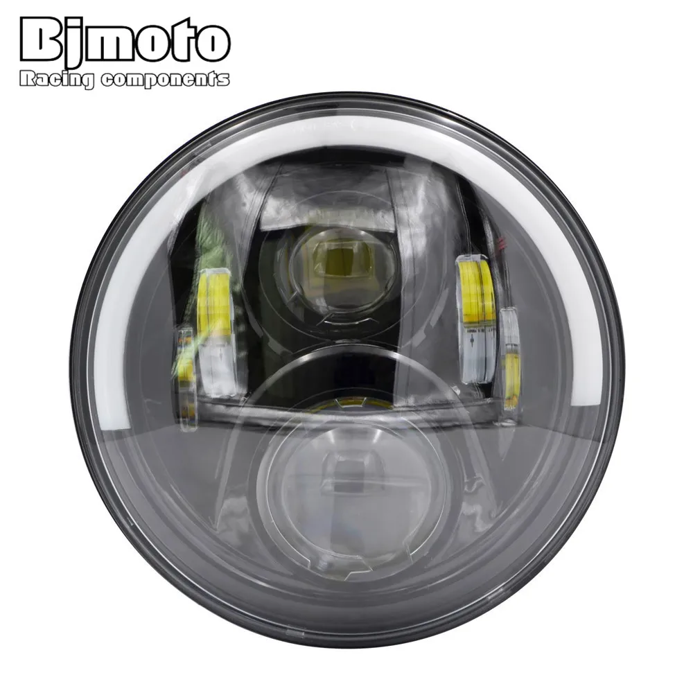 

BJMOTO 7" Inch Round H4 H13 Motorcycle Headlight with DRL LED Projector Off Road Bulb Headlamp For Harley Softail Touring Trike