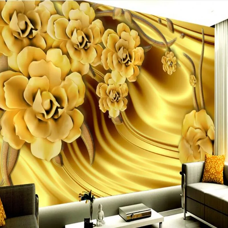 

wellyu Custom large fresco luxury gold peony silk pattern wall super green wallpaper papel de parede 3d para sala atacado