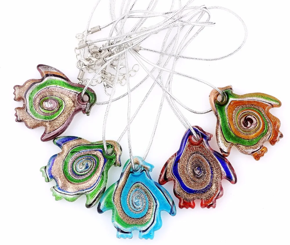 Hot Sell Wholesale 500pcs handmade Murano Lampwork Glass Mix Color Lovely Penguin Pendant Silver P Necklace Express Shipping