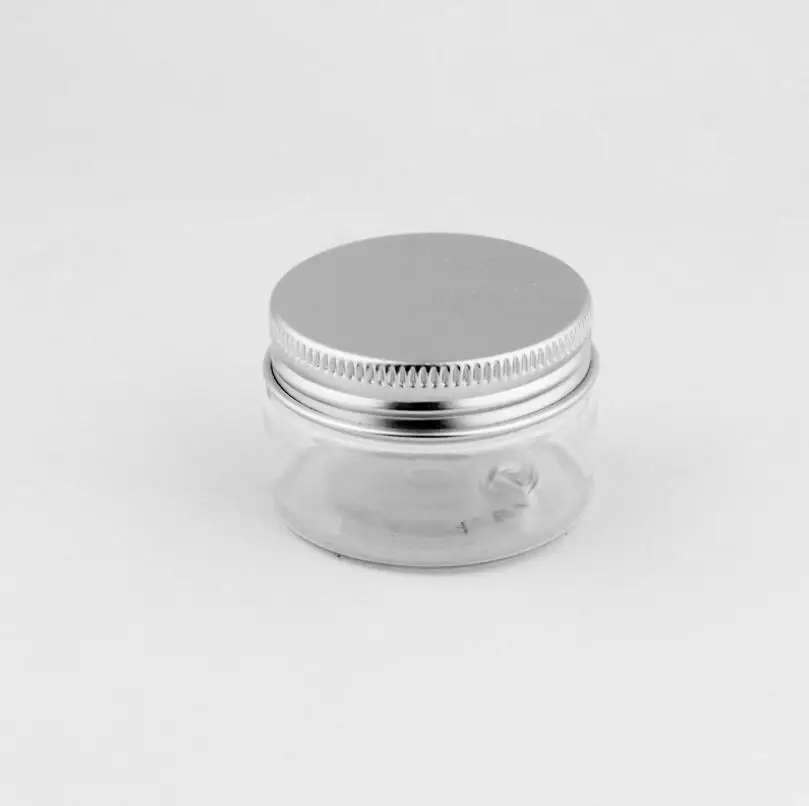 30g doorzichtige plastic zalfpotje 30 ml kleine lege PET-fles met aluminium schroefdop cosmetische verpakking LX1301