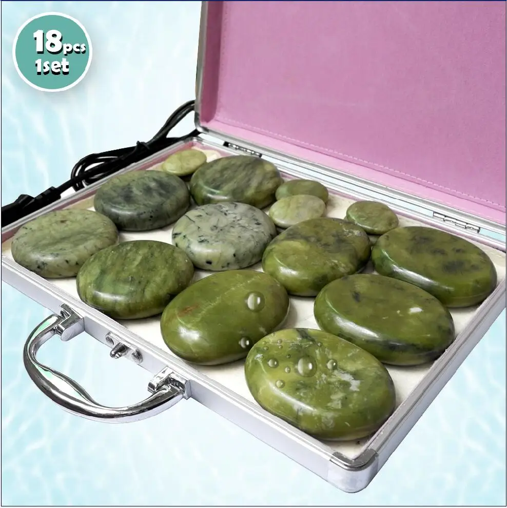 NEW Tontin 18pcs/set green jade body massage hot stone beauty salon SPA tool with heating box 110V or 220V ysgyp-nls