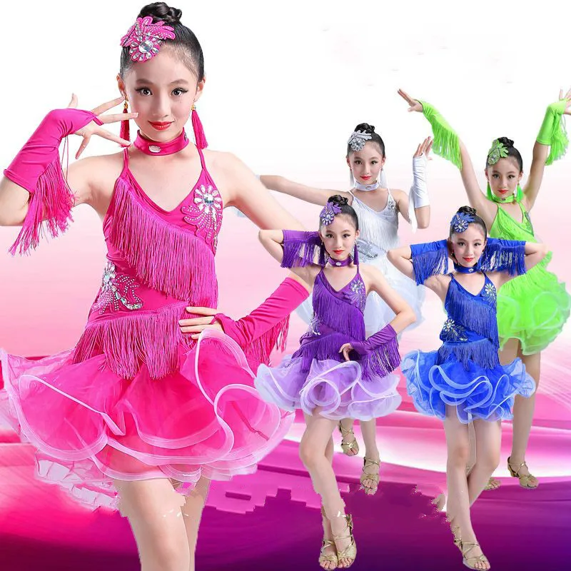 

New Children's Latin Dance Costume Children's Girls Competition Dance Costume Puff Dresses Costumes Modern Dresses