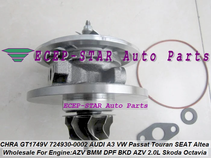 Free Ship Turbo CHRA Cartridge GT1749V 724930 724930-5009S Turbocharger For AUDI A3 Altea Skoda For VW Passat B6 Touran BKD 2.0L