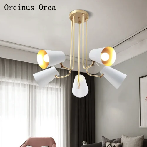 Nordic Postmodern Simple White Iron Chandelier Living Room Studio Bedroom American Lightweight Luxury LED Creative Chandelier