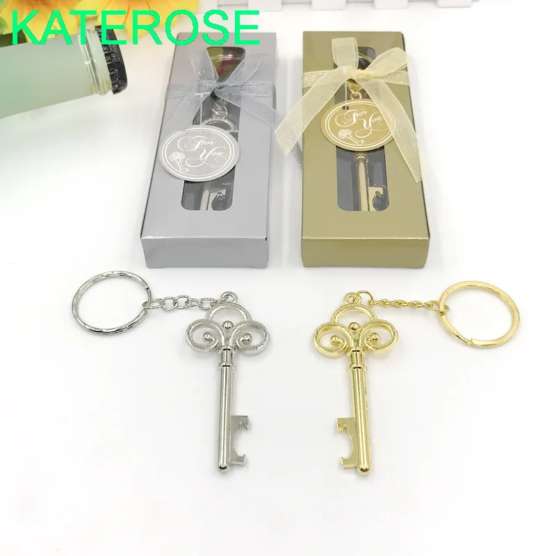 

50PCS Wedding Party Return Gift Gold/Silver Key Bottle Opener Portable Key Beer Openers Key Chain Favors
