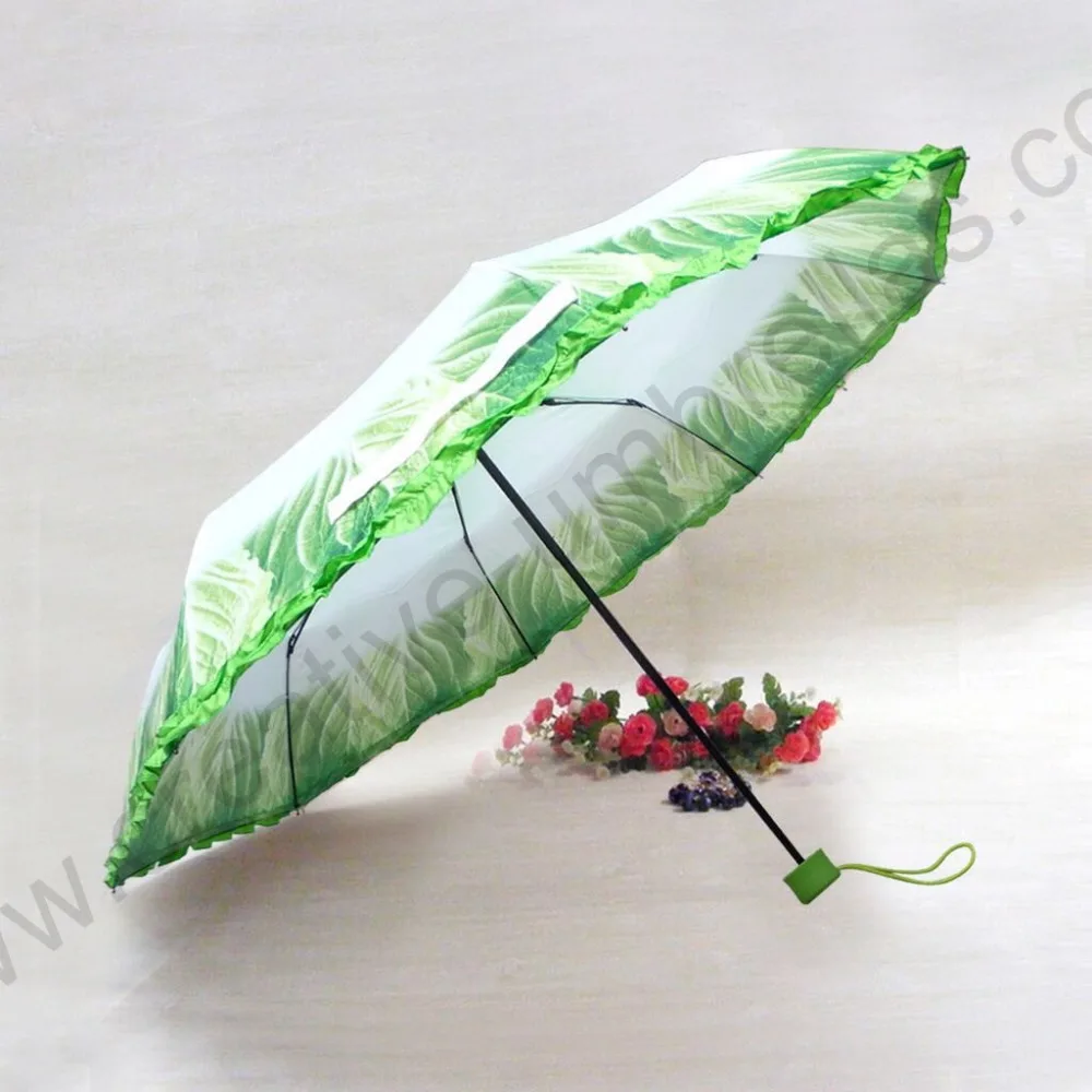 Three fold super light anti-rust imitation cabbage vegetable pencil umbrella compact windproof fiberglass gift parasol