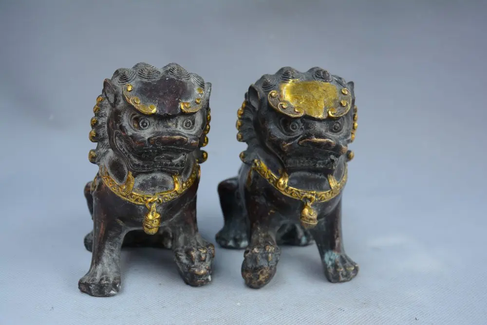 

Collectable Qing Dynasty gilt bronze lion statue statue ,A pair,Free Shipping