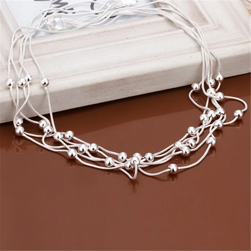 Hot retro charm silver color for women lady chain solid bead Necklace Fashion trends silver Jewelry Gifts JSn213