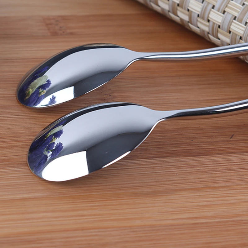 22cm 8.7\'\' Round Spoon Stainless steel Korean spoons Long Hollow Handle Soup Scoop Kitchen Cutlery Dinnerware set  2pc/6ps/10pcs