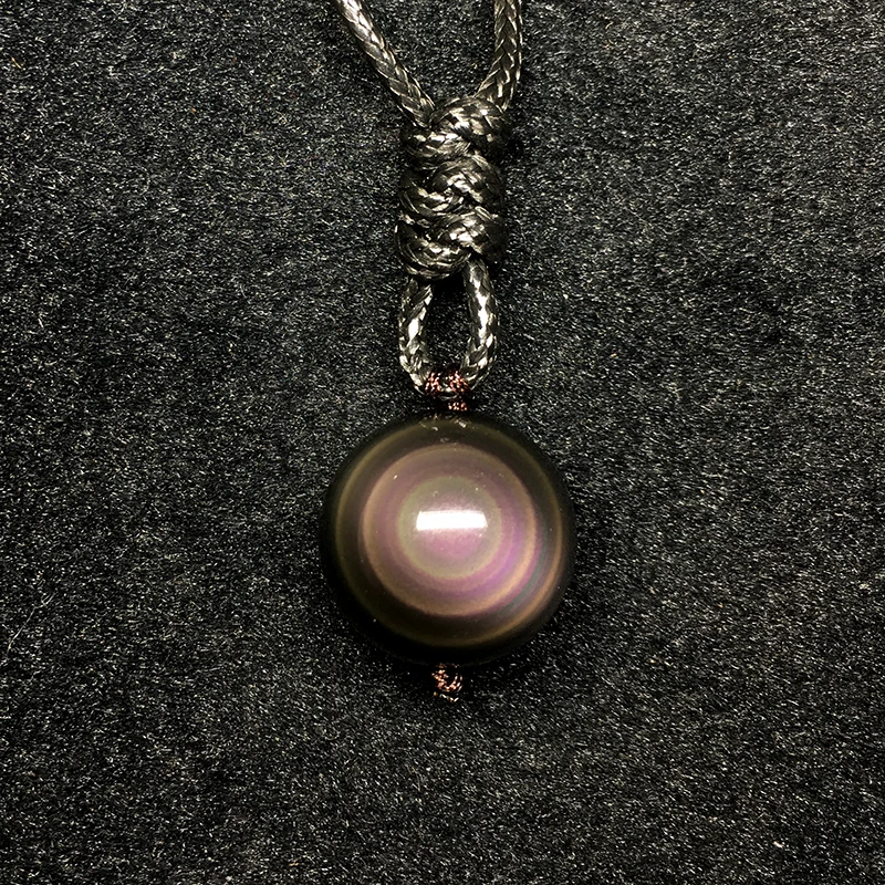 Natural Obsidian Rainbow Eye Round Bead Pendants Necklaces 8-18mm Trendy Jewelry Pendant With Leather Lucky Chain For Men Women