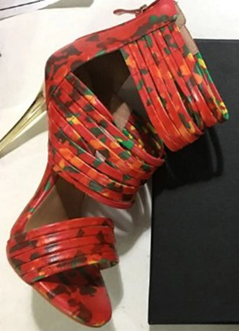 Sexy arcobaleno gradiente Strappy stivaletti tacchi a spillo femminile Multi-colori sandali estate indietro nappa Bottines donna