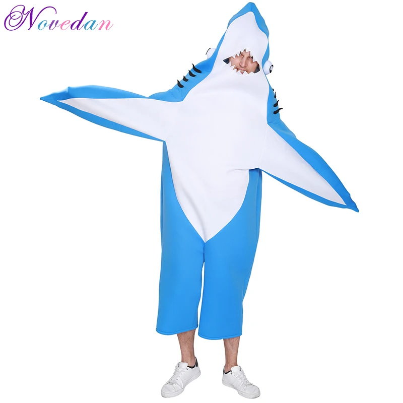 Halloween Carnival Birthday Party Stage Performance Costume Shark Siamese Sponge Costume Kigurumi Shark Cosplay Blue Costume