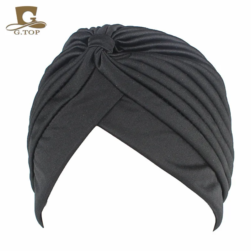 New Stretchy Turban Cap Chemo Head Beanie Cover Twisted Pleated Headwrap Assorted Colors Hair Cover Beanie Hats for Women Girls