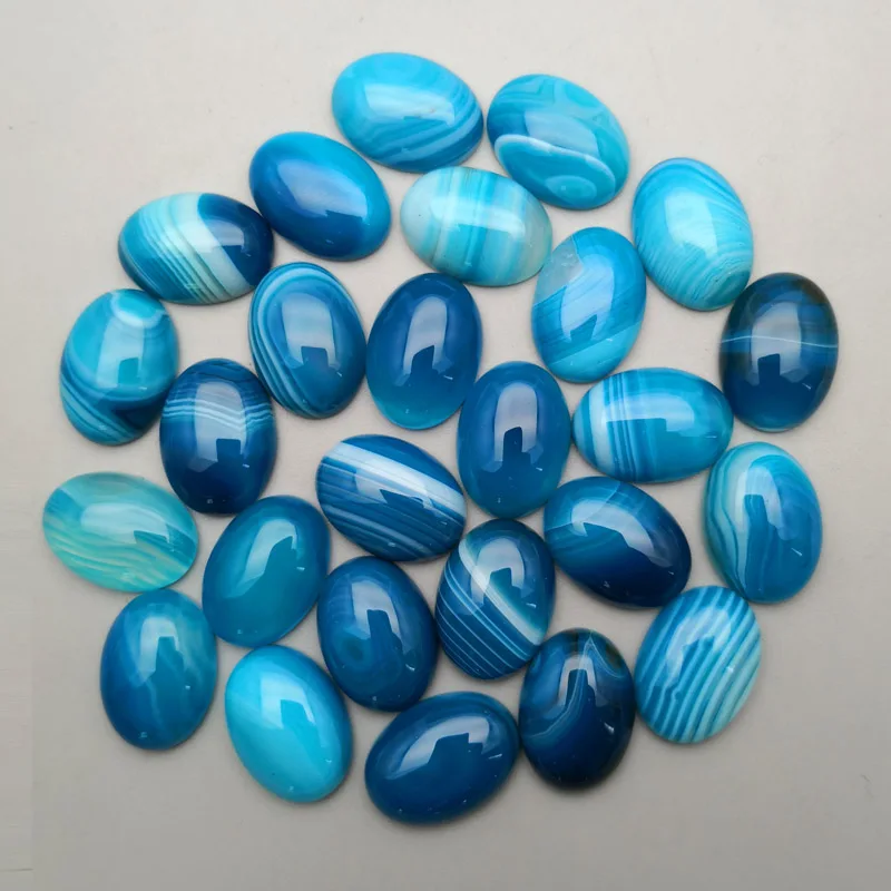 fashion charm Striped blue Onyx natural stone bead for jewelry making 13X18MM 20Pcs/lot oval cabochon Ring accessories no hole