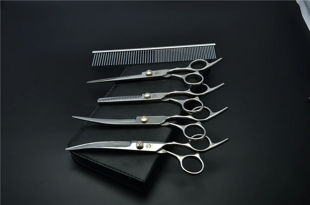 

5Pcs Set 3001-Z# 7'' Hairdressing Scissors Bent Up/Down Curve + Comb +Cutting +Thinning Shears Dogs Cats Pets Hair Scissors Suit